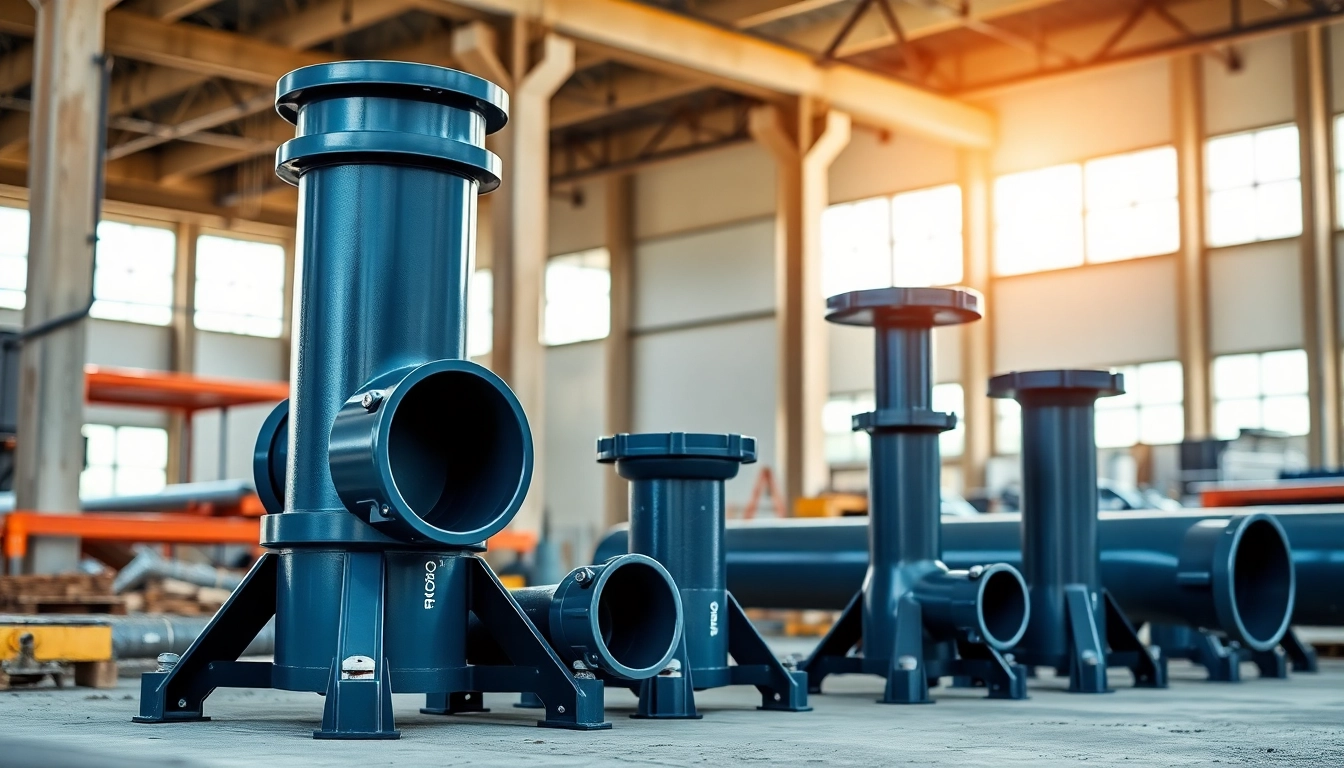 Pipe stands holding various pipe sizes securely in place at a construction site, showcasing their heavy-duty design and stability.