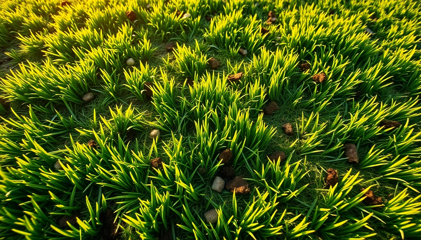 Core aeration process revealed in a healthy green lawn with soil plugs on top.