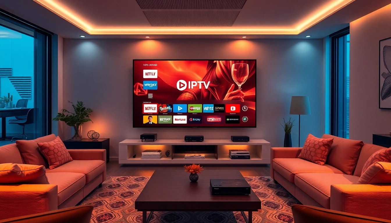 Enhance your IPTV Suisse viewing experience in a cozy modern living room environment.