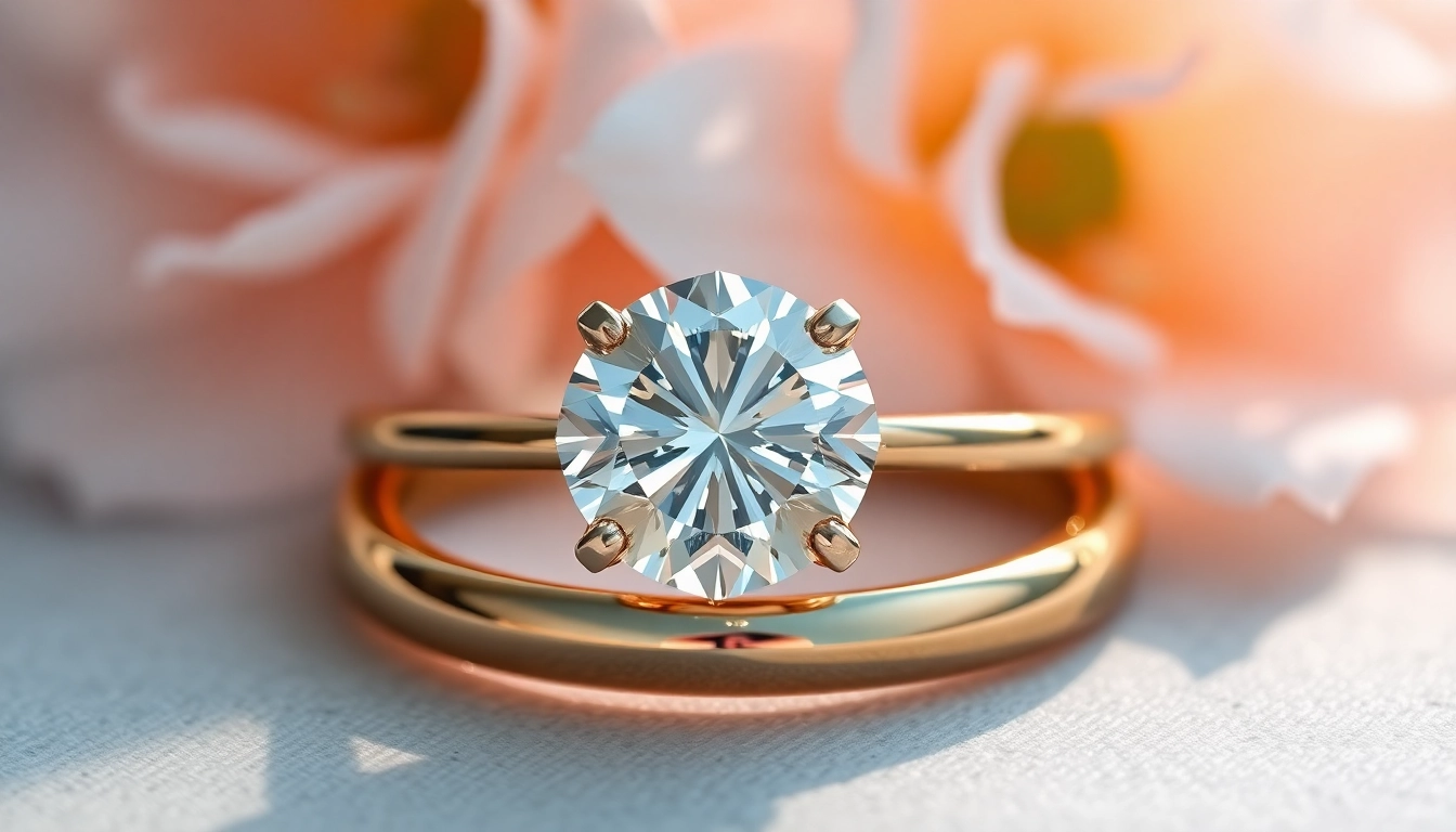 Admire this stunning 2 carat engagement ring with a brilliant cut diamond and a delicate gold band.