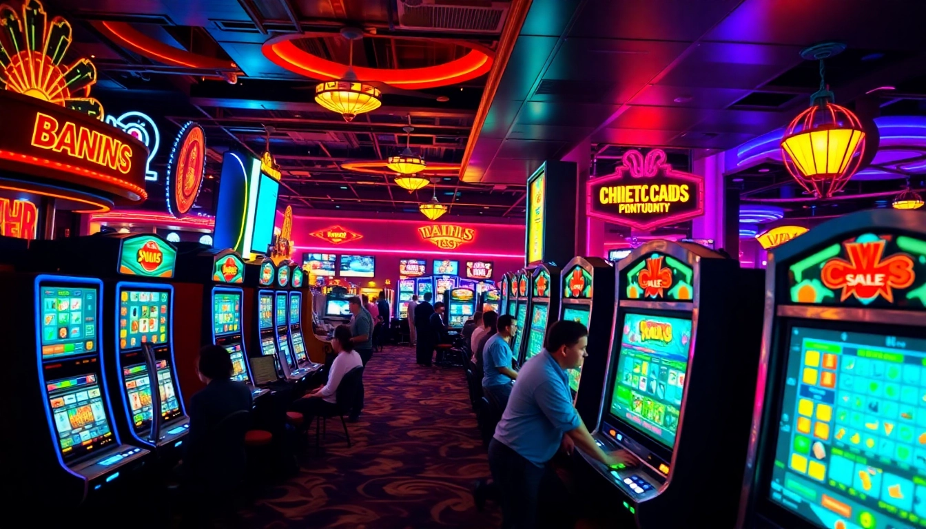 Experience the thrill of the best casino game with players enjoying vibrant slot machines in a lively casino atmosphere.