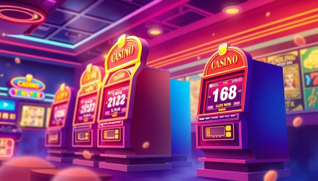 Engage with สล็อต168, showcasing vibrant slot machines in a lively casino environment for an exhilarating gaming experience.