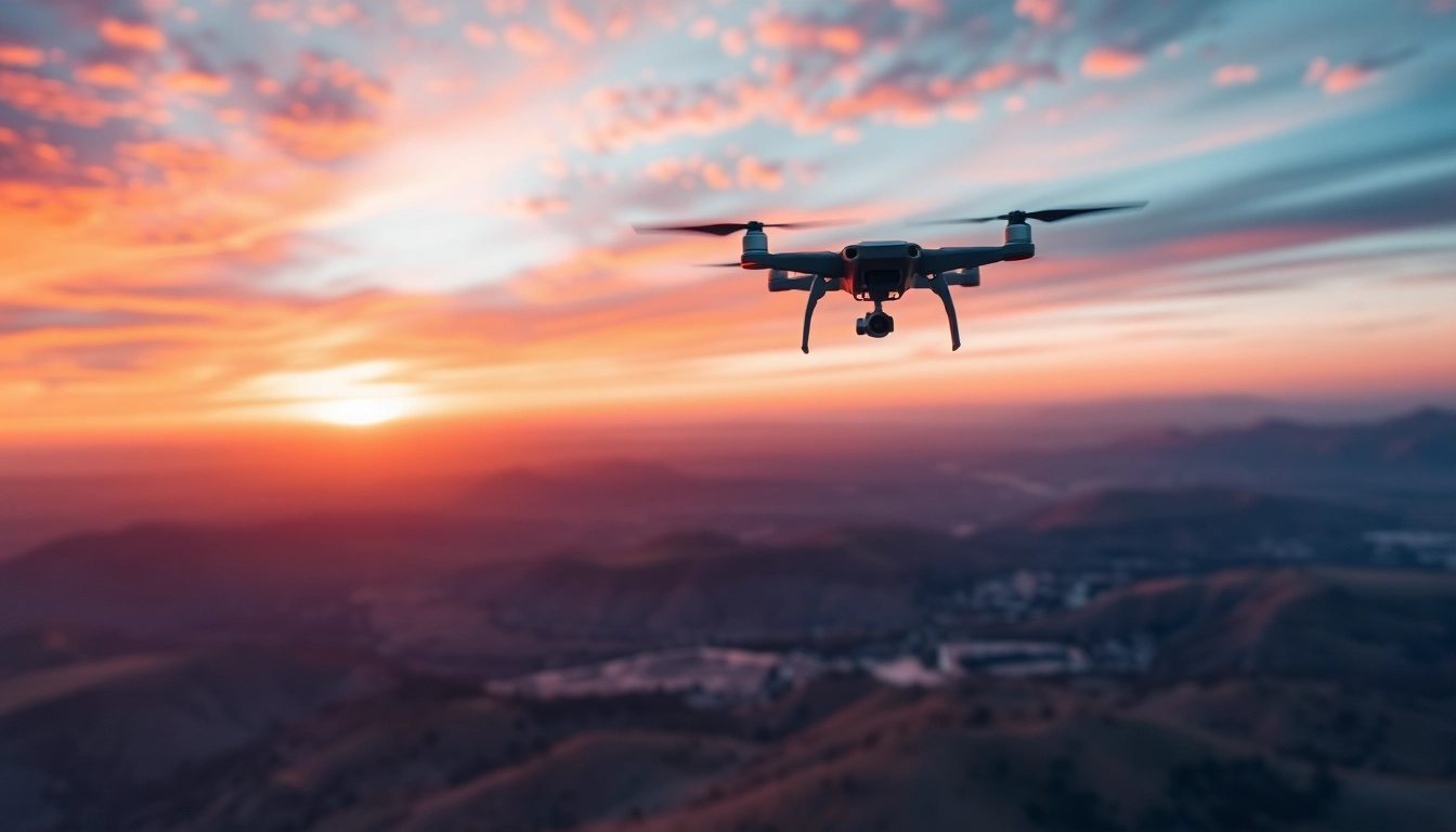 Discover drone photography prices through a captivating aerial landscape showcasing vibrant sunset colors.