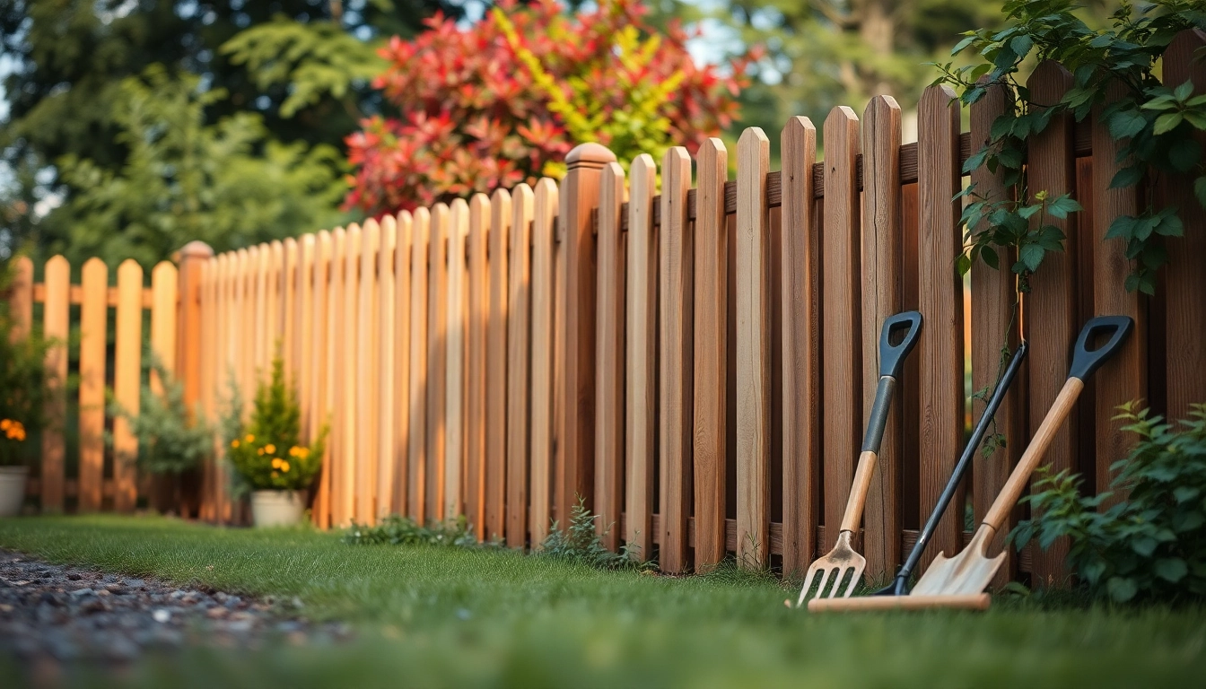 Enhance your property with fencing Manchester, featuring a beautifully crafted wooden fence against a lush garden backdrop.