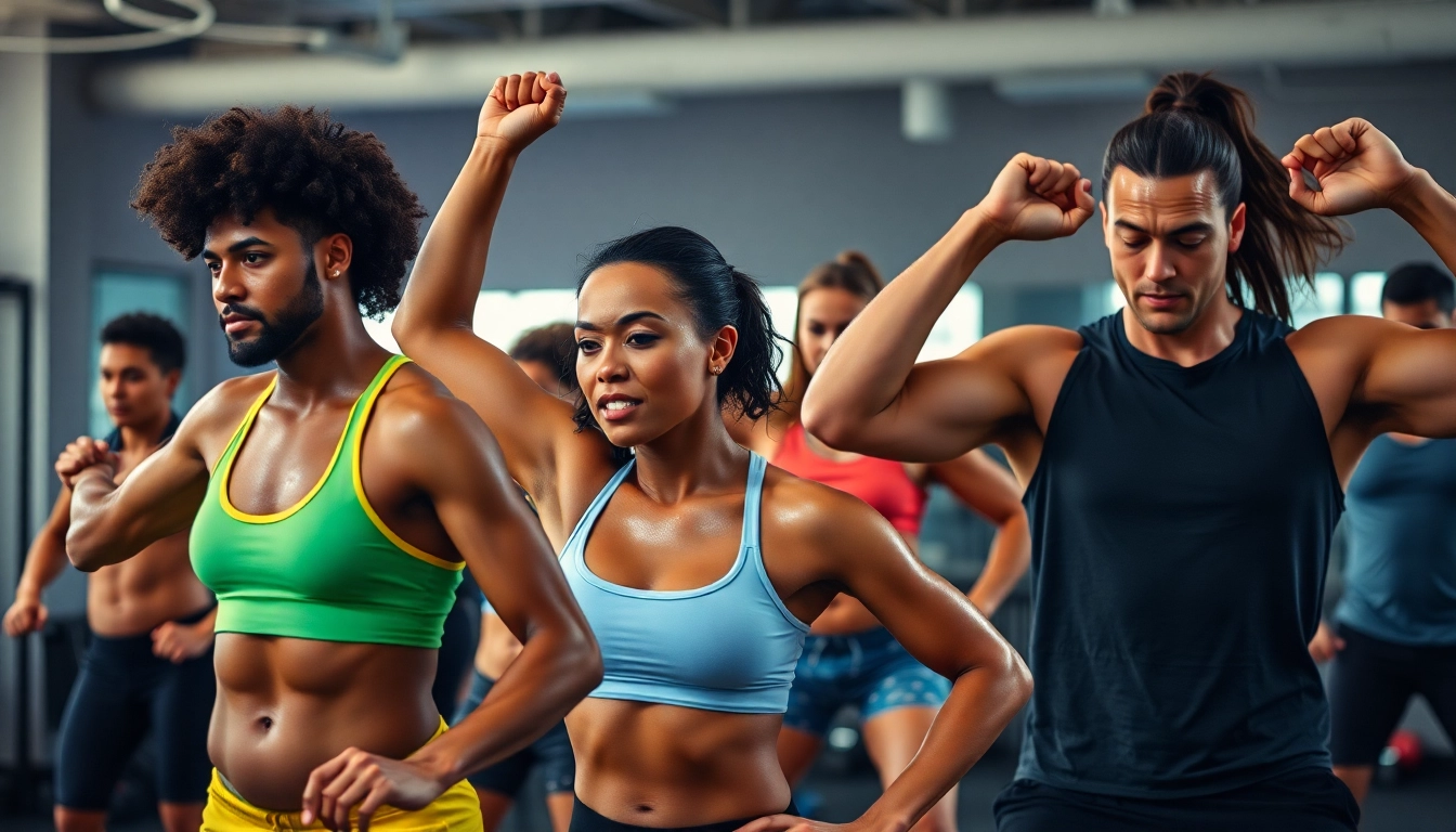 People engaged in Fat Loss Training with varied exercises in a vibrant gym setting, showcasing diversity and energy.