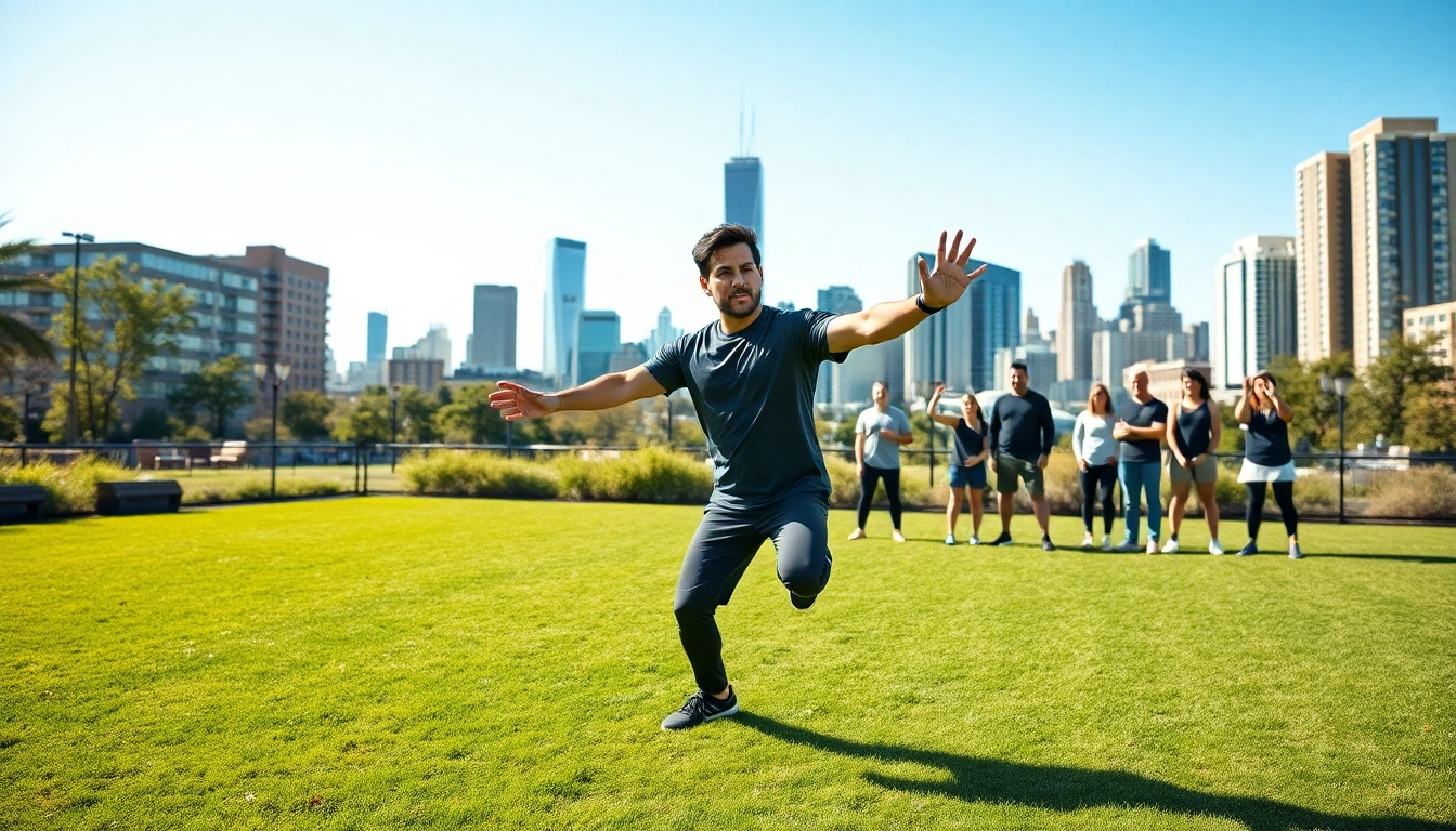 Explore Personal Trainer Downtown Jersey City guiding clients through an energetic workout in a vibrant park.
