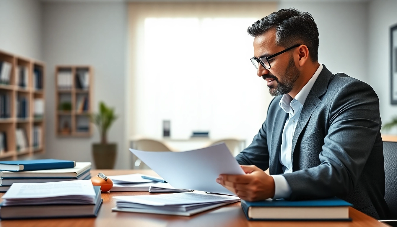 Abogada de inmigracion consulting with a client in a professional office environment.