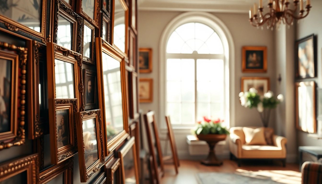 Admire ornate picture frames beautifully displayed in an elegant interior setting.