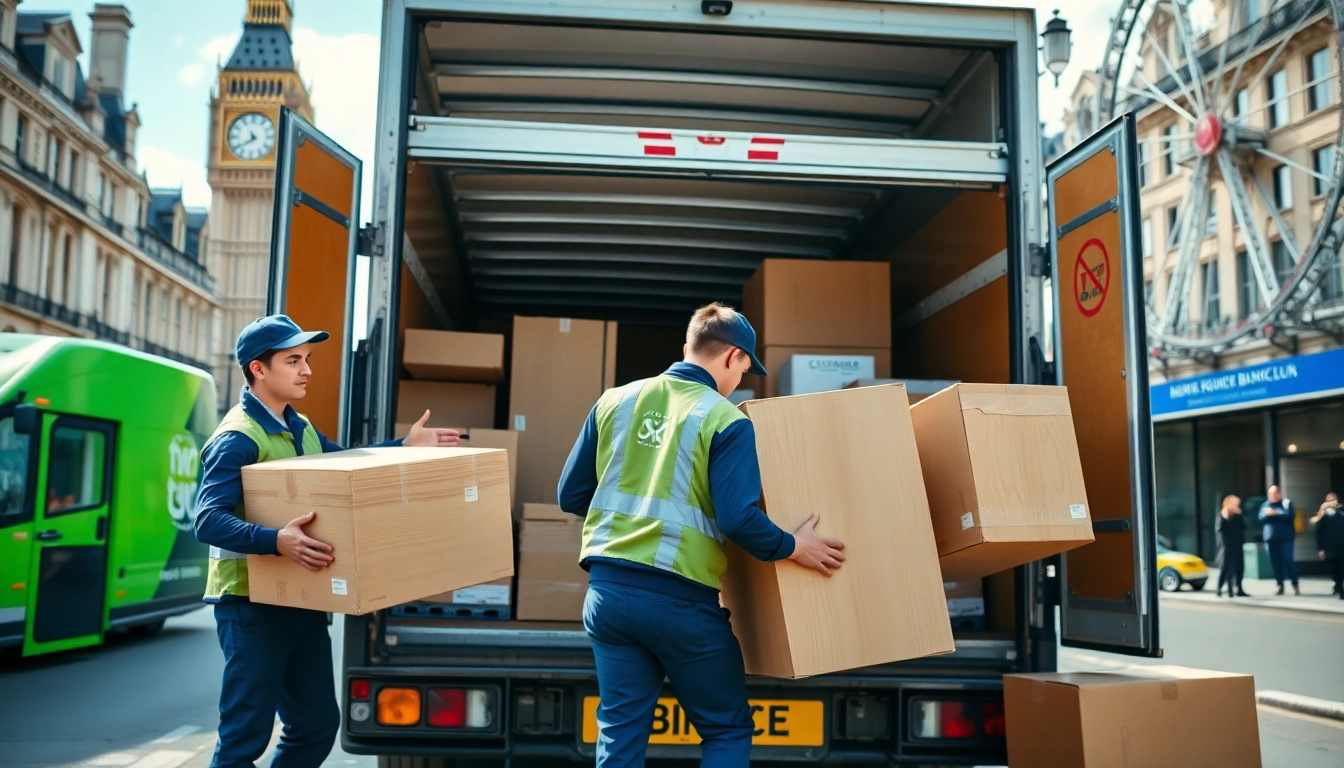 Movers providing reliable moving services in London while loading furniture into a truck.