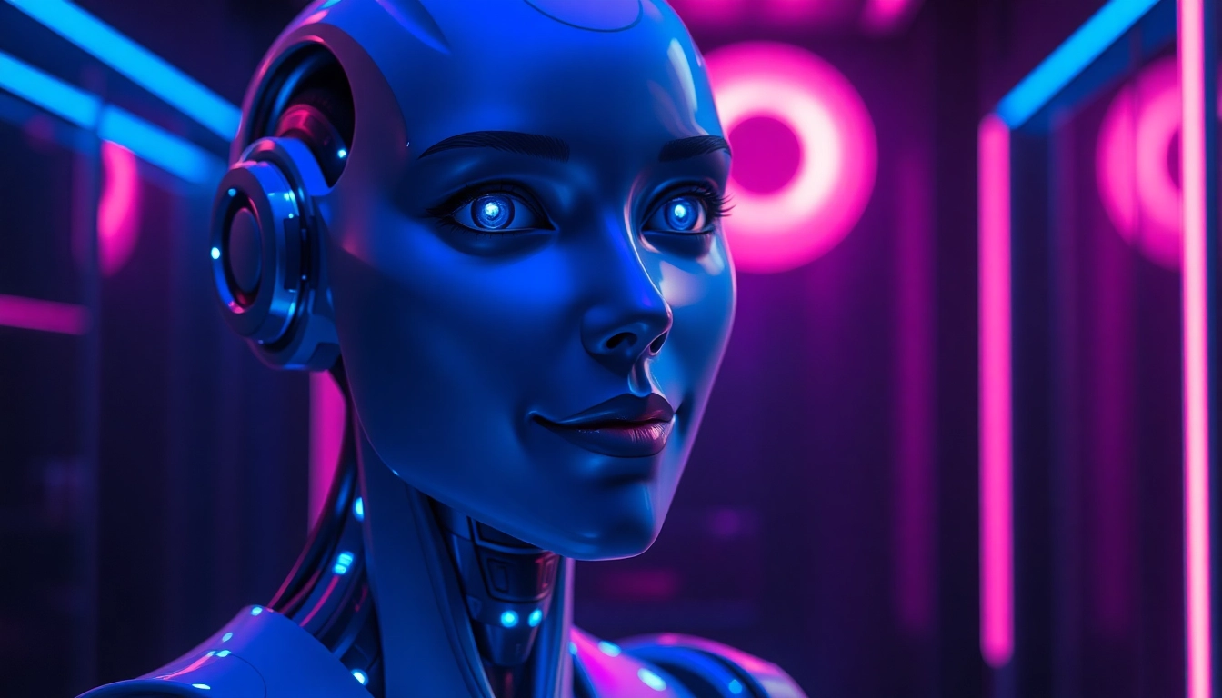 Engaging ai sex bot in a futuristic environment, highlighting features and intimacy.