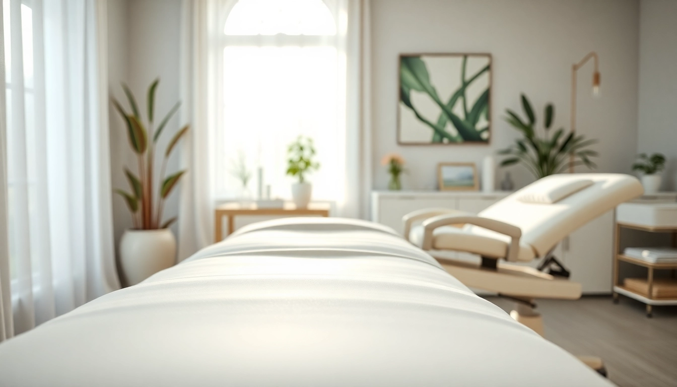 Bequeme kosmetik liege im eleganten Wellness-Studio mit natürlichem Licht.