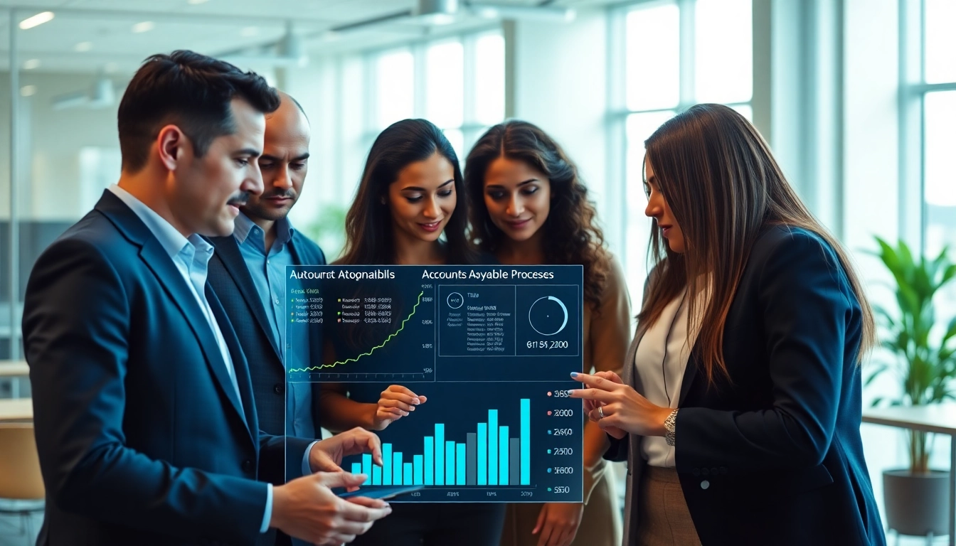 Visual representation of how to automate accounts payable with Axolt, showcasing a business team engaging with digital financial solutions.