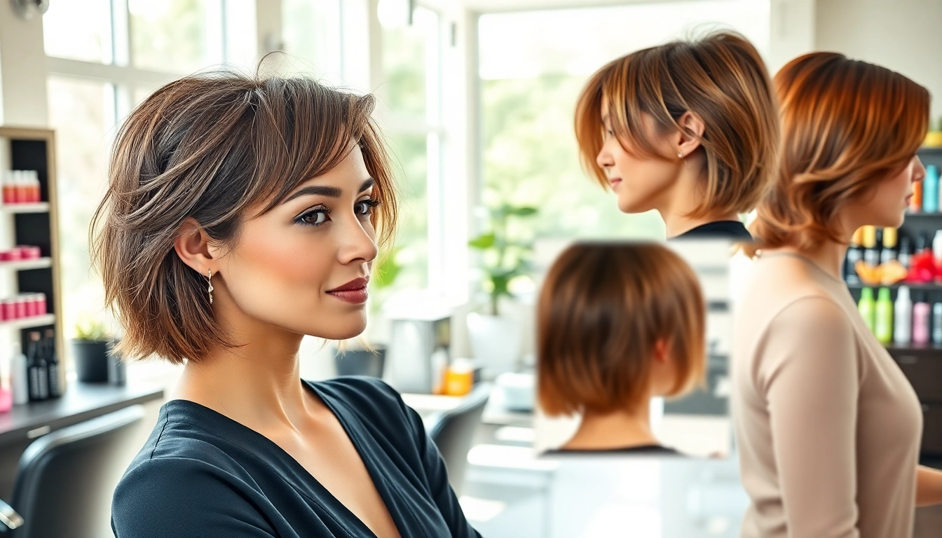 Showcasing trendy haircuts for fine hair in a bright salon setting