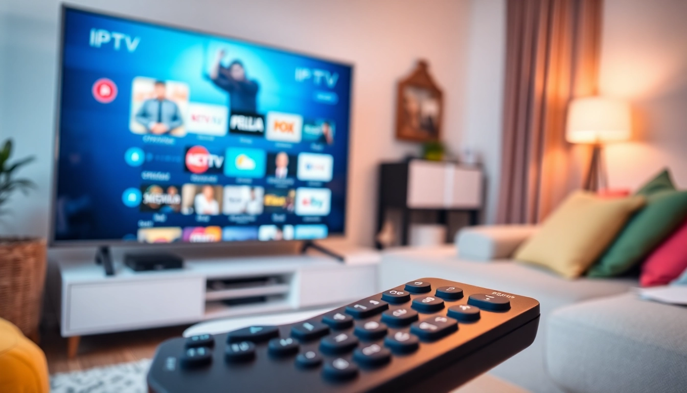 No credit card IPTV trial showcased on sleek TV in a cozy living room setup.