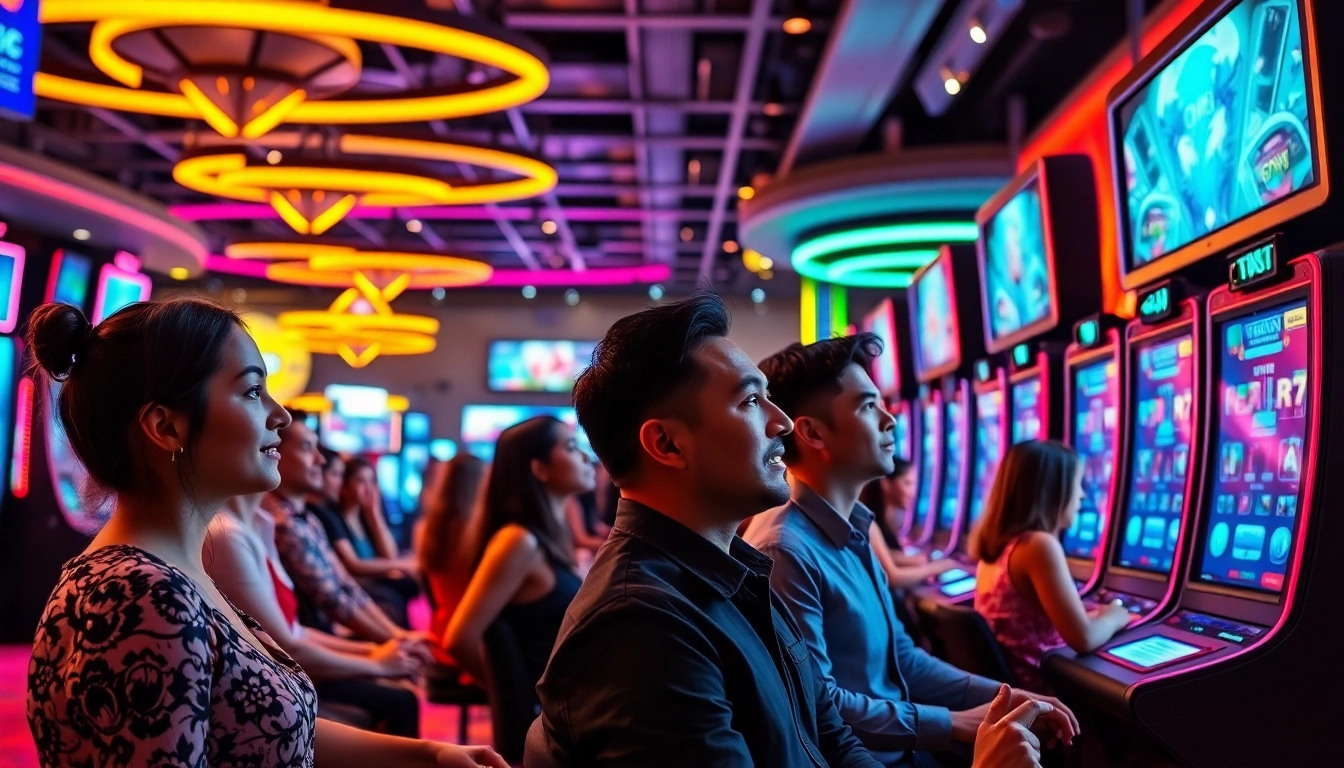 Experience the thrill of internet casinos with excited players engaging at high-tech gaming tables.