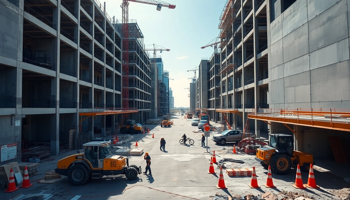 Austin construction workers diligently operating machinery at a vibrant construction site.
