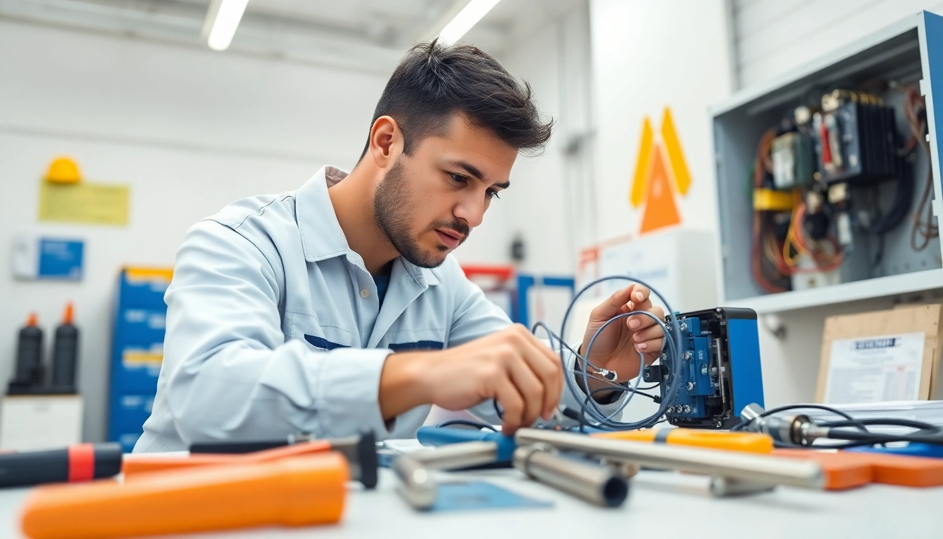Electrician apprenticeship Hawaii highlighted in an action shot of a professional apprentice at work.