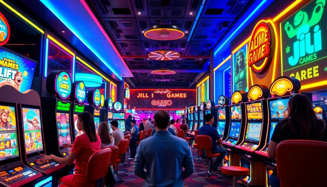 Engaging players enjoying colorful JILI Games slots in a vibrant online casino atmosphere.