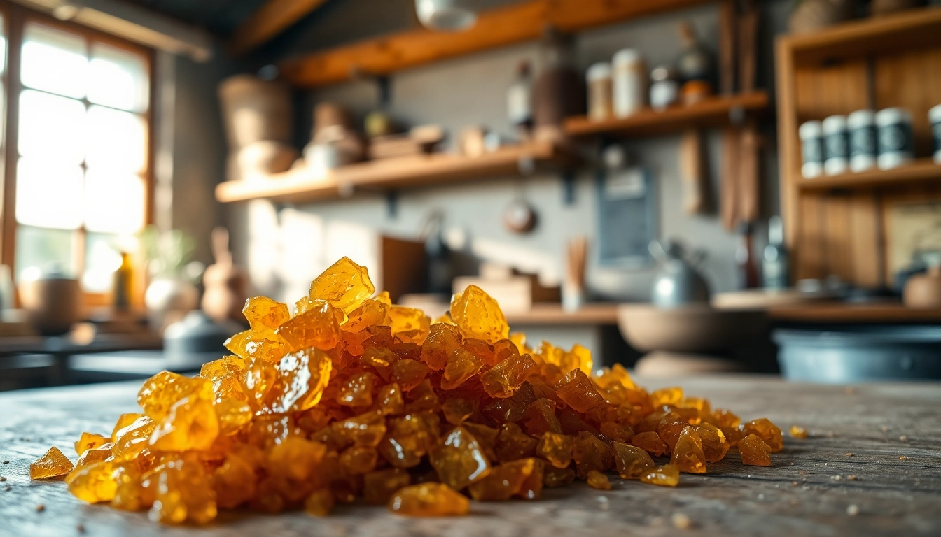 See Benjoin resin crystals in a cozy artisan workshop, showcasing craftsmanship.
