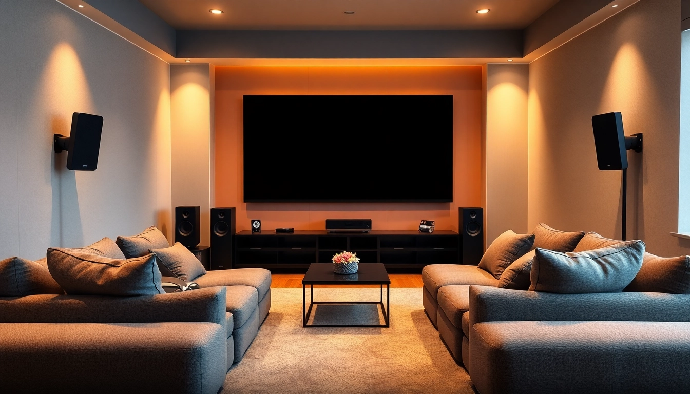 Engaging home theater installation near me in a stylish living room setting.