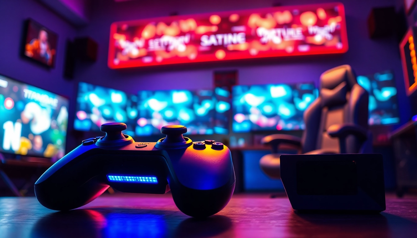 Permainan LXTOTO yang menampilkan konsol game modern dengan pencahayaan dinamis.