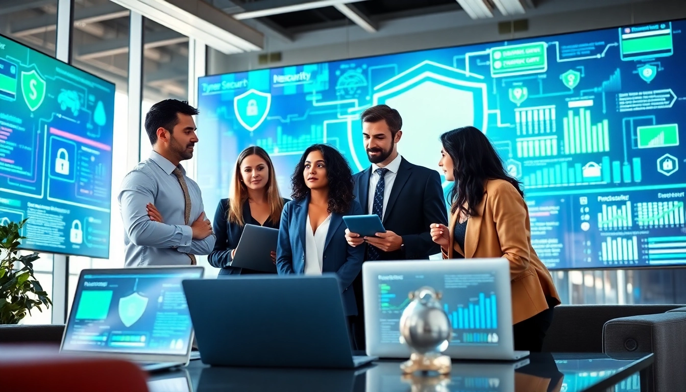 Provide expert cyber security services through a dedicated team collaborating in a modern office.