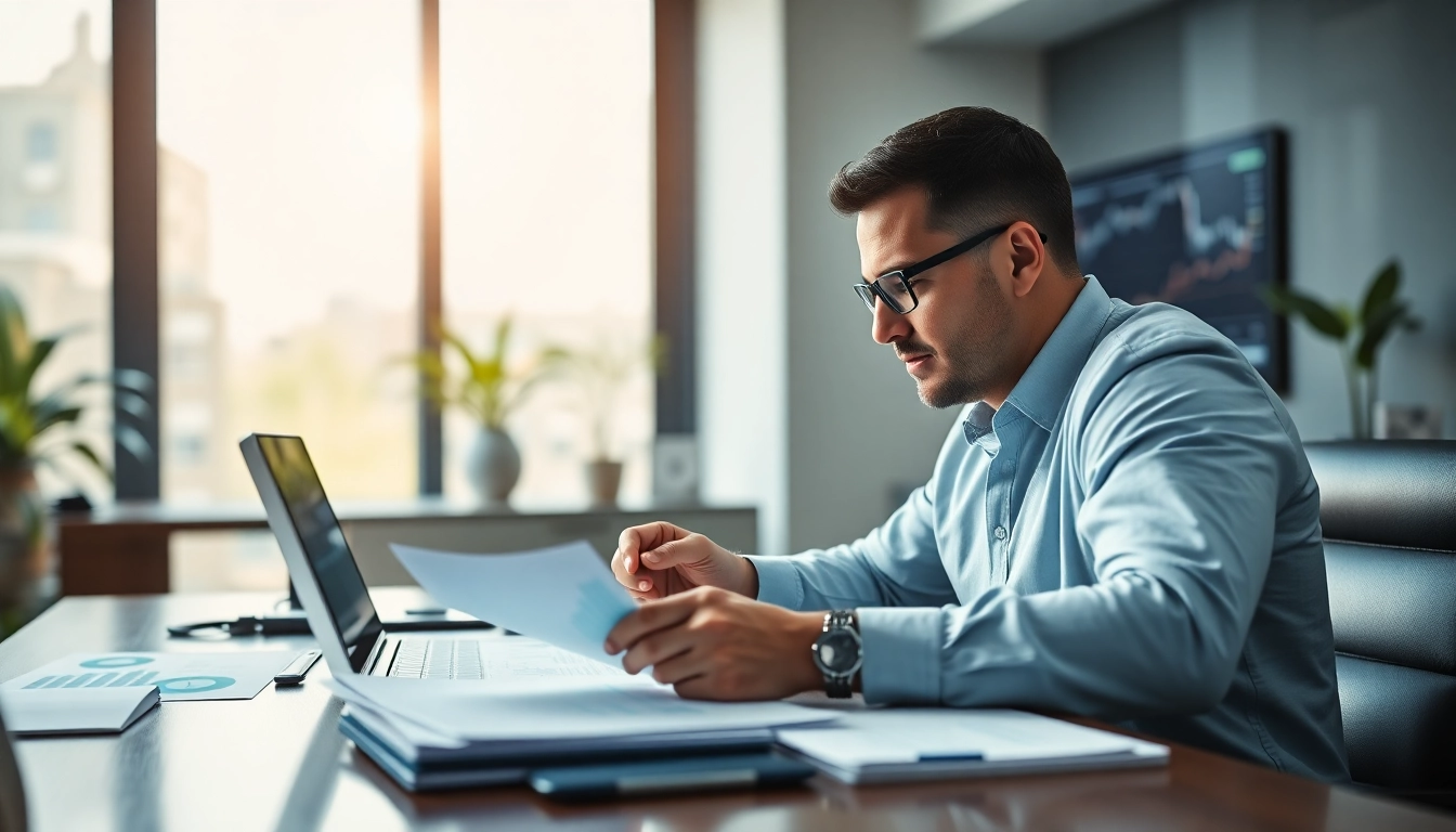 Focused stock picker analyzing market data in a professional setting with financial charts.