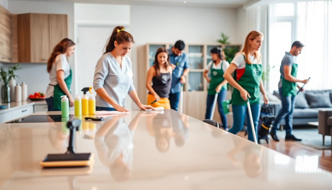 Bond cleaning Logan team thoroughly cleaning a shiny kitchen, showcasing professionalism and attention to detail.