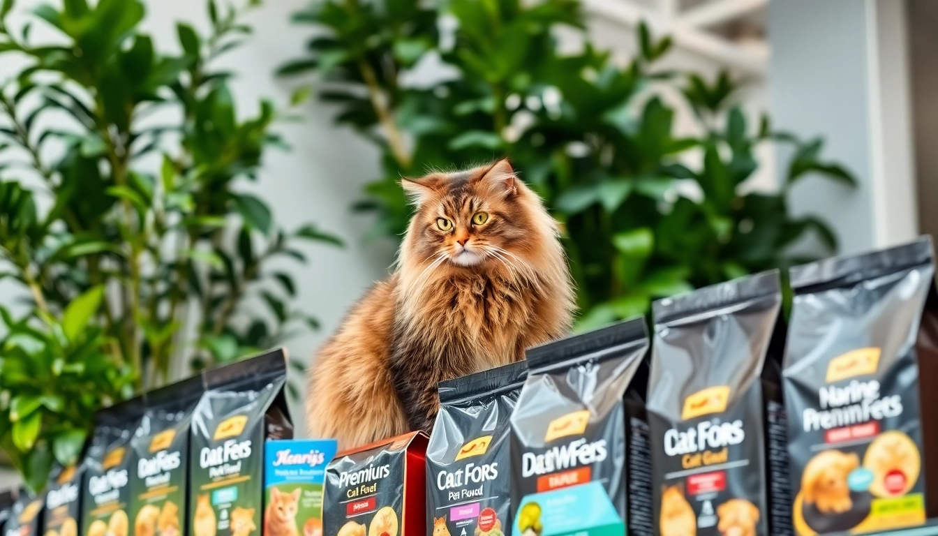 Buy premium cat food North Vancouver at a local pet store featuring a Maine Coon cat.