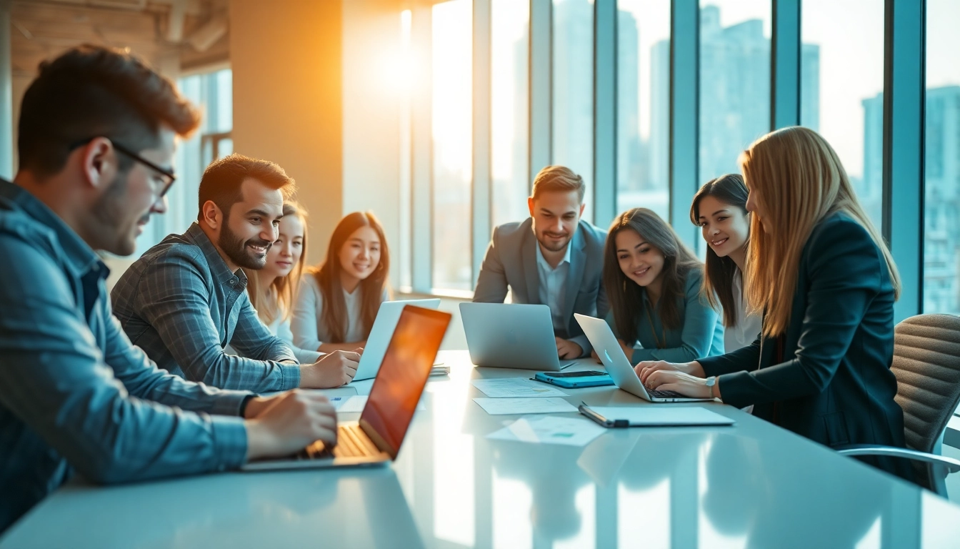 Learn how to scale content production with a professional team brainstorming in a modern office.