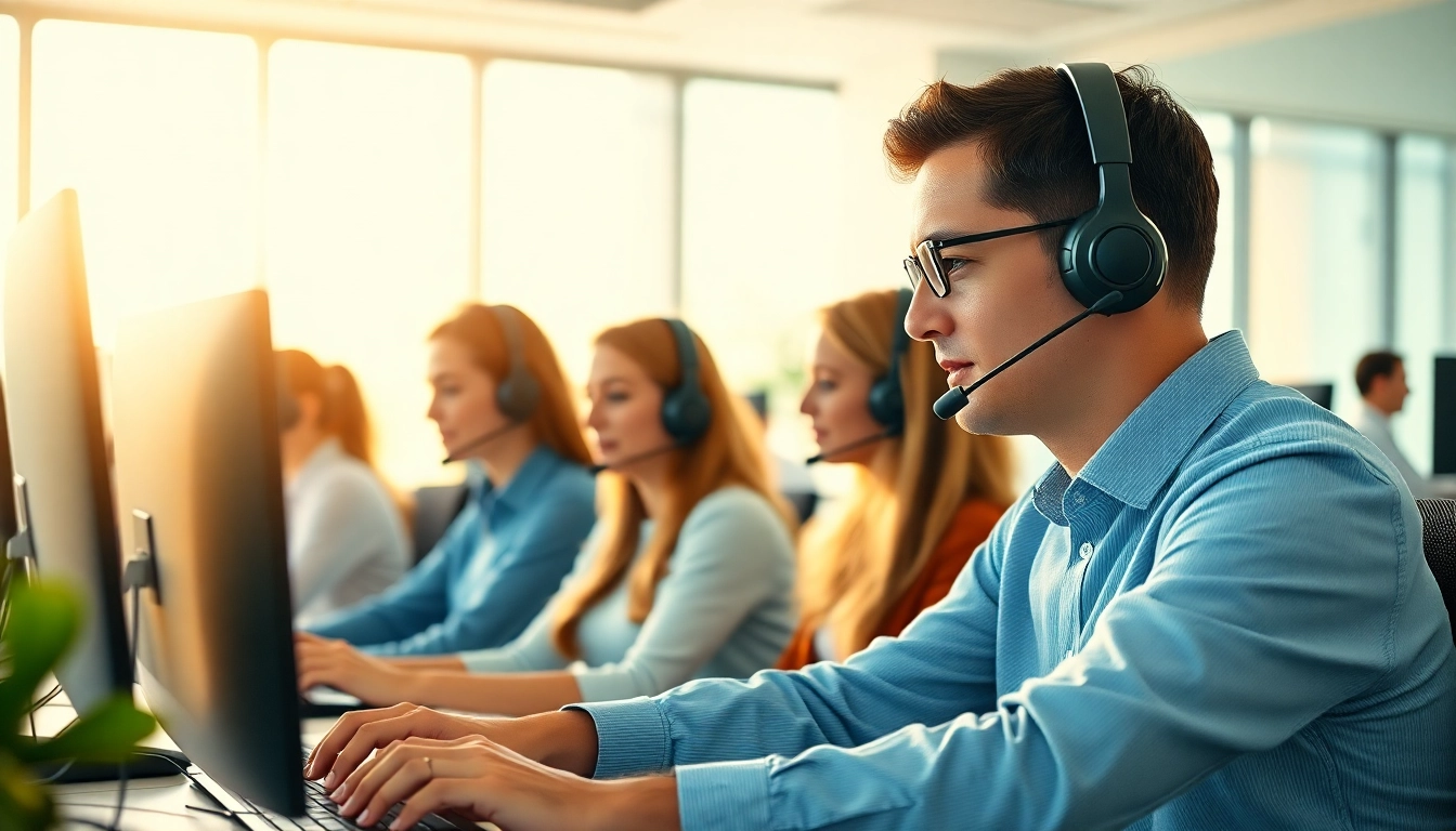 Teams providing Call center services in a modern office, showcasing professionalism and teamwork.