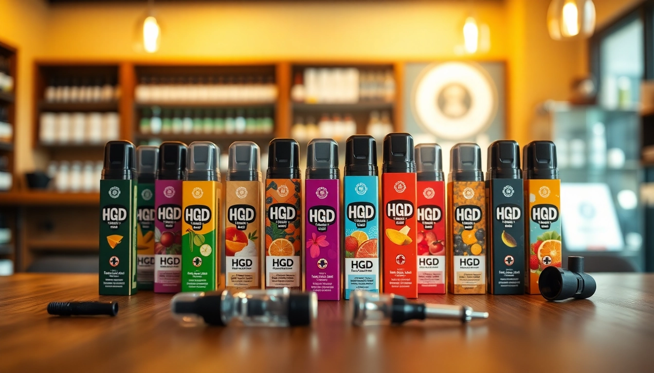 Hqd pods in verschiedenen Geschmacksrichtungen auf einem stilvollen Tisch ansprechend angeordnet.