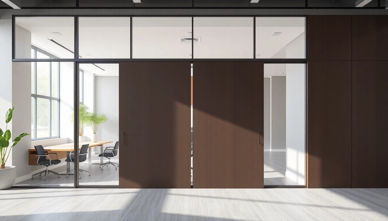 Showcase a stylish sliding partition wall enhancing space division in a modern office environment.