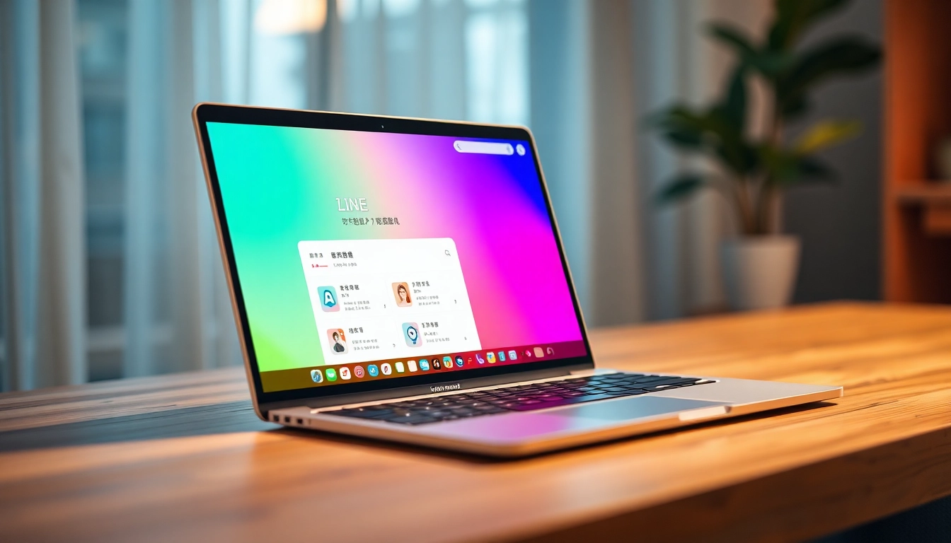 Download the 電腦版line下載 application displayed on a modern laptop screen.