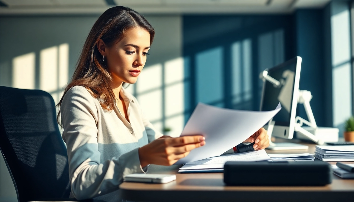 Verify document authenticity in a modern office setting with advanced technology.