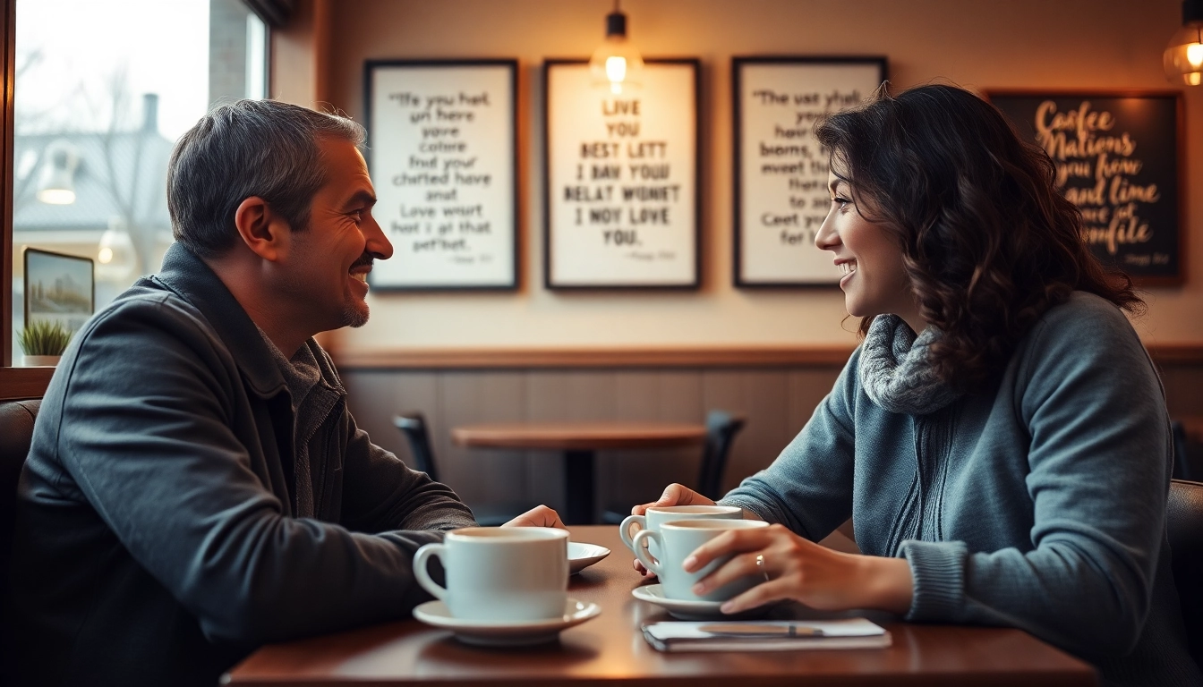 Two people engaging in heartfelt communication in relationships at a café table with coffee.
