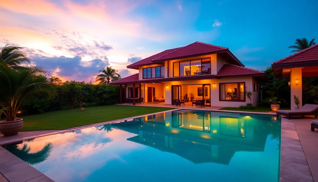 Stunning Phuket real estate agent highlights a high-end villa with a lush garden and inviting pool.
