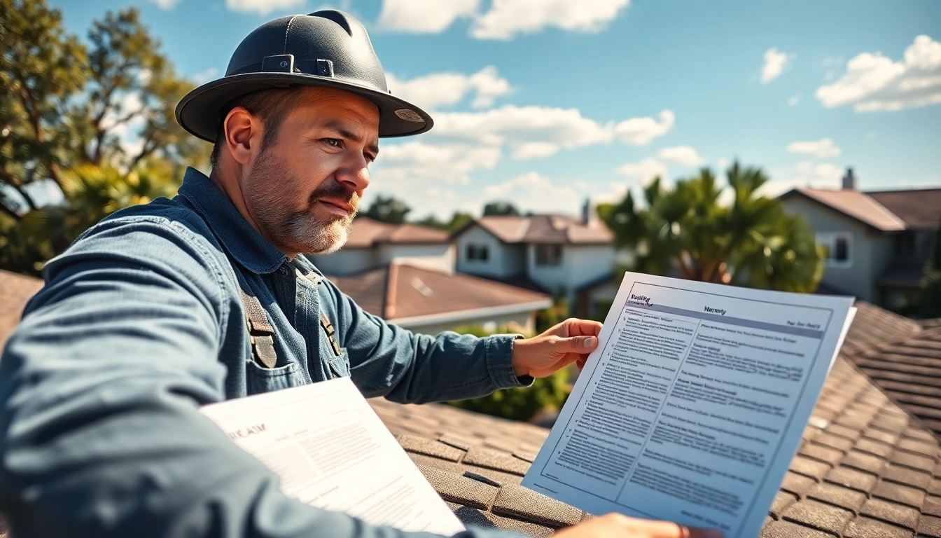 Learn about roof warranty Central Texas with a contractor inspecting warranties on a bright day.