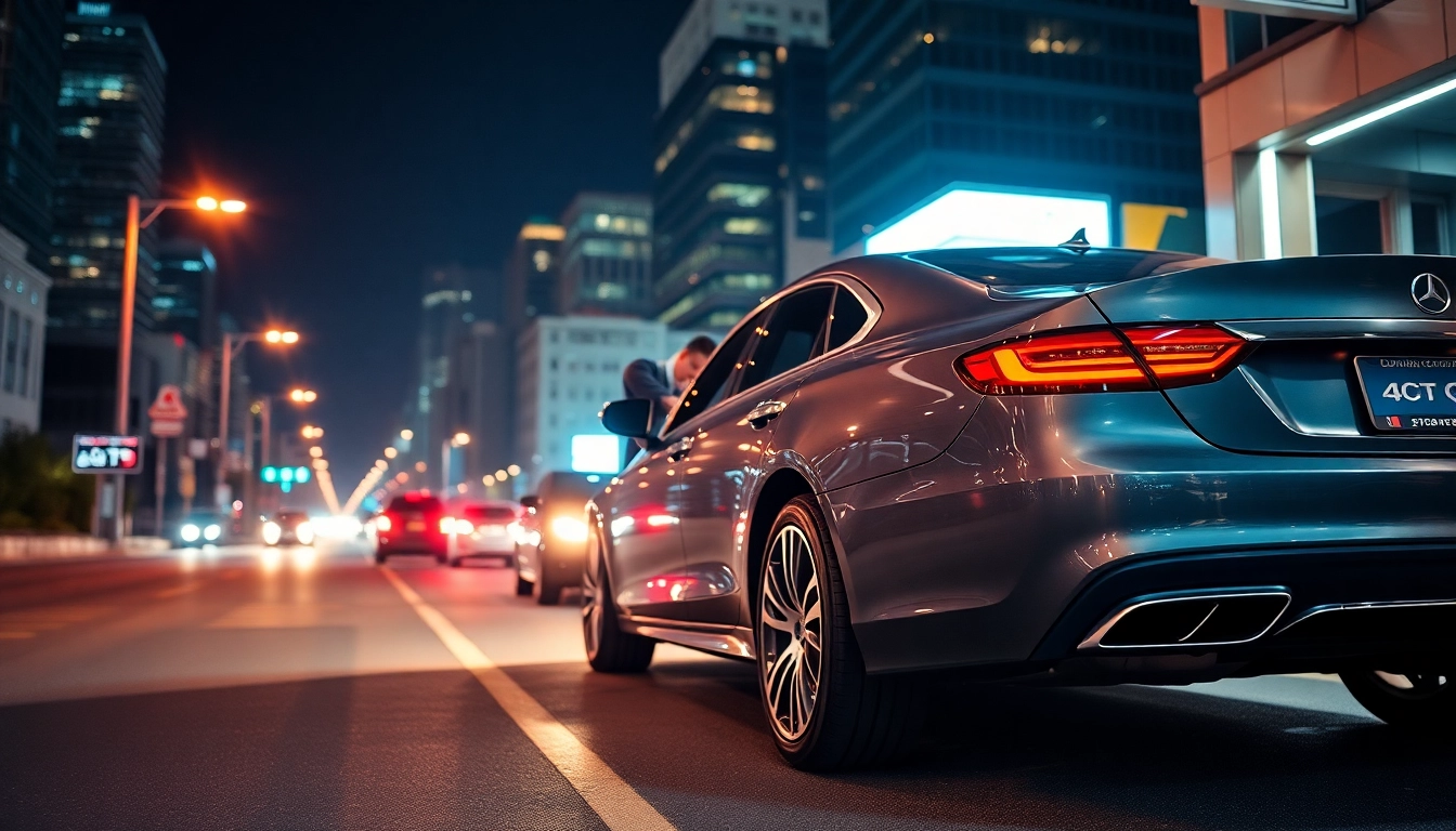 Offering reliable car service in Atlanta, this professional attendant tends to a luxury vehicle in a vibrant city atmosphere.