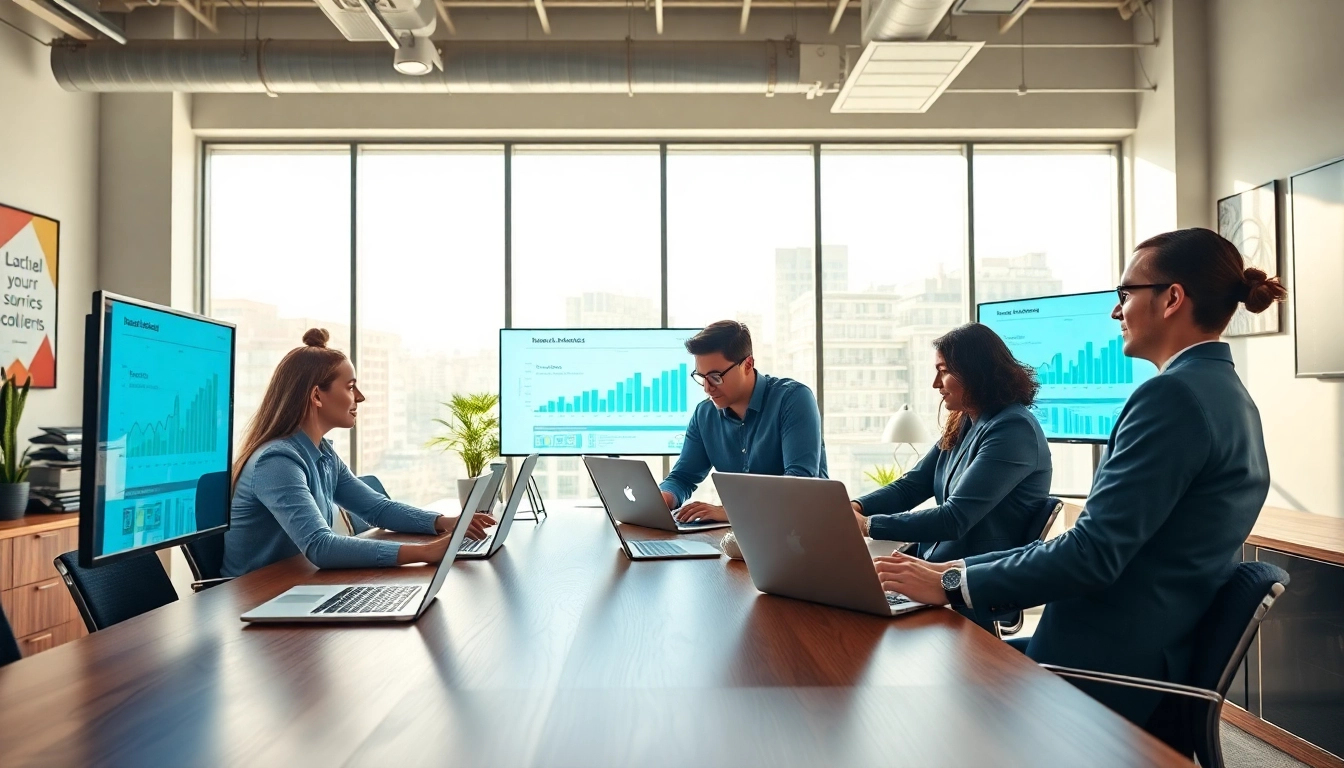 Enhance digital marketing Edmonton strategies with a collaborative team in an engaging workspace.
