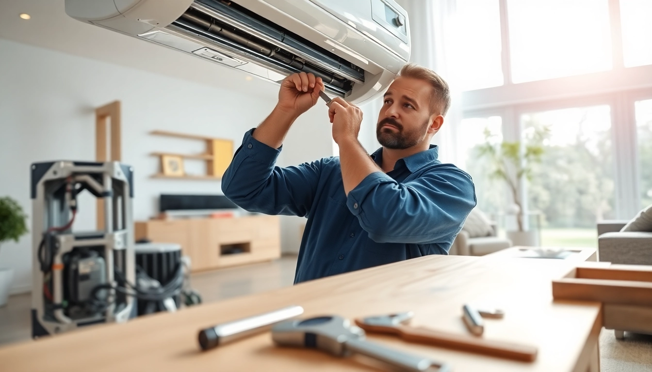 HVAC technician servicing an AC unit, highlighting expertise as an Alberta HVAC dealer.
