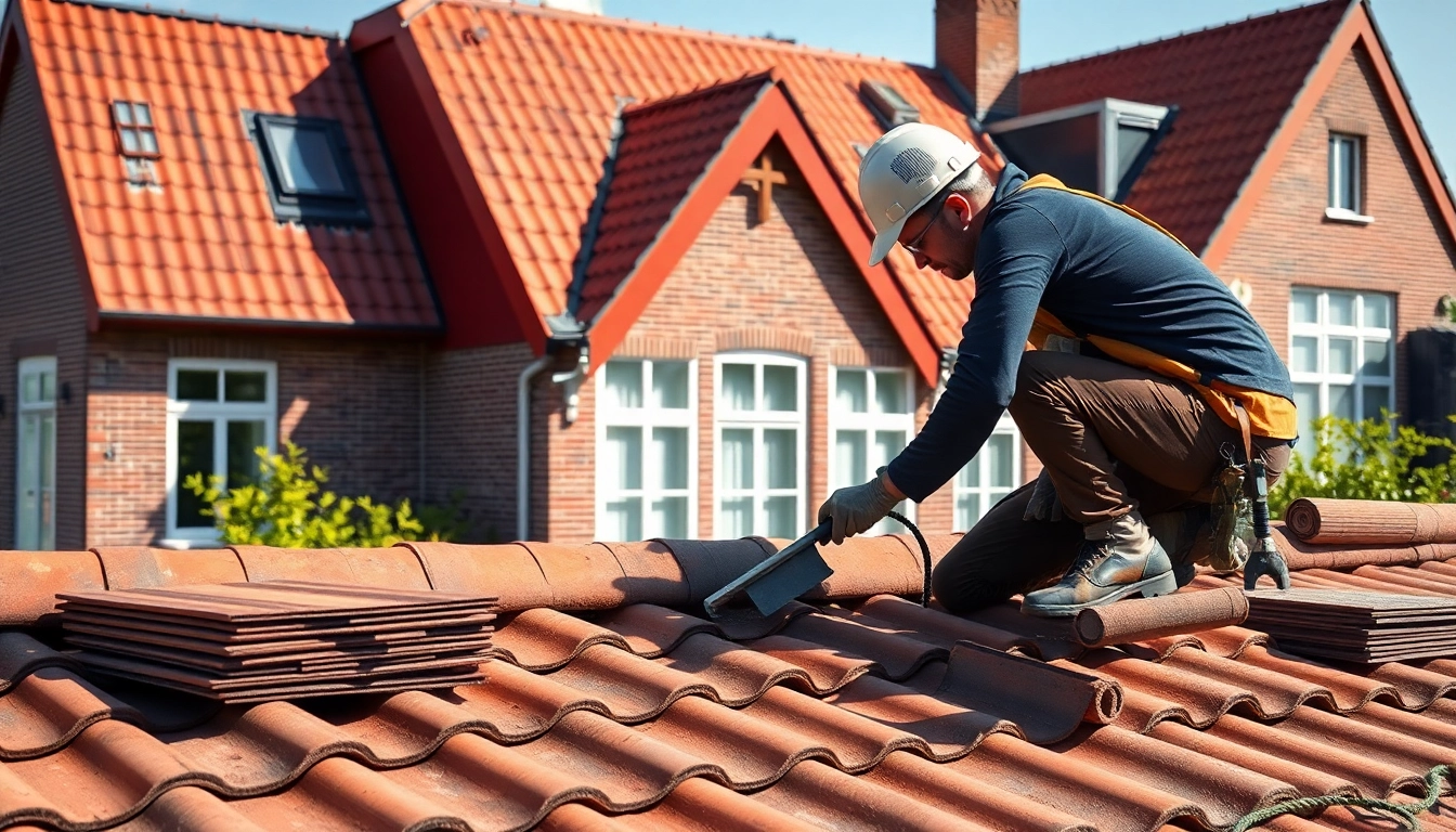 Roofer installation work by Dakspecialist Arnhem on a traditional Dutch house.