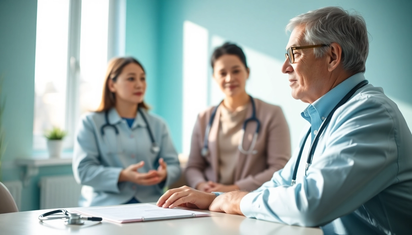 Doctor engages with a patient about chronic illnesses in a welcoming clinic.