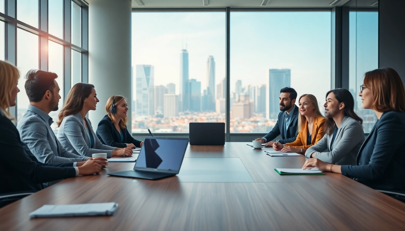 Collaborative business meeting showcasing Claymore Partners team dynamics in a modern office.