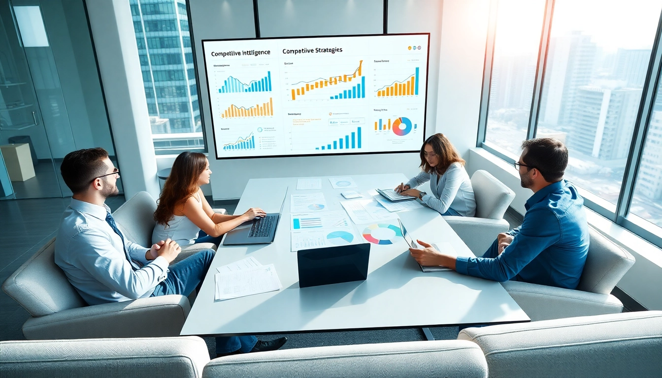 Engage with competitive intelligence strategies in a professional business meeting environment.