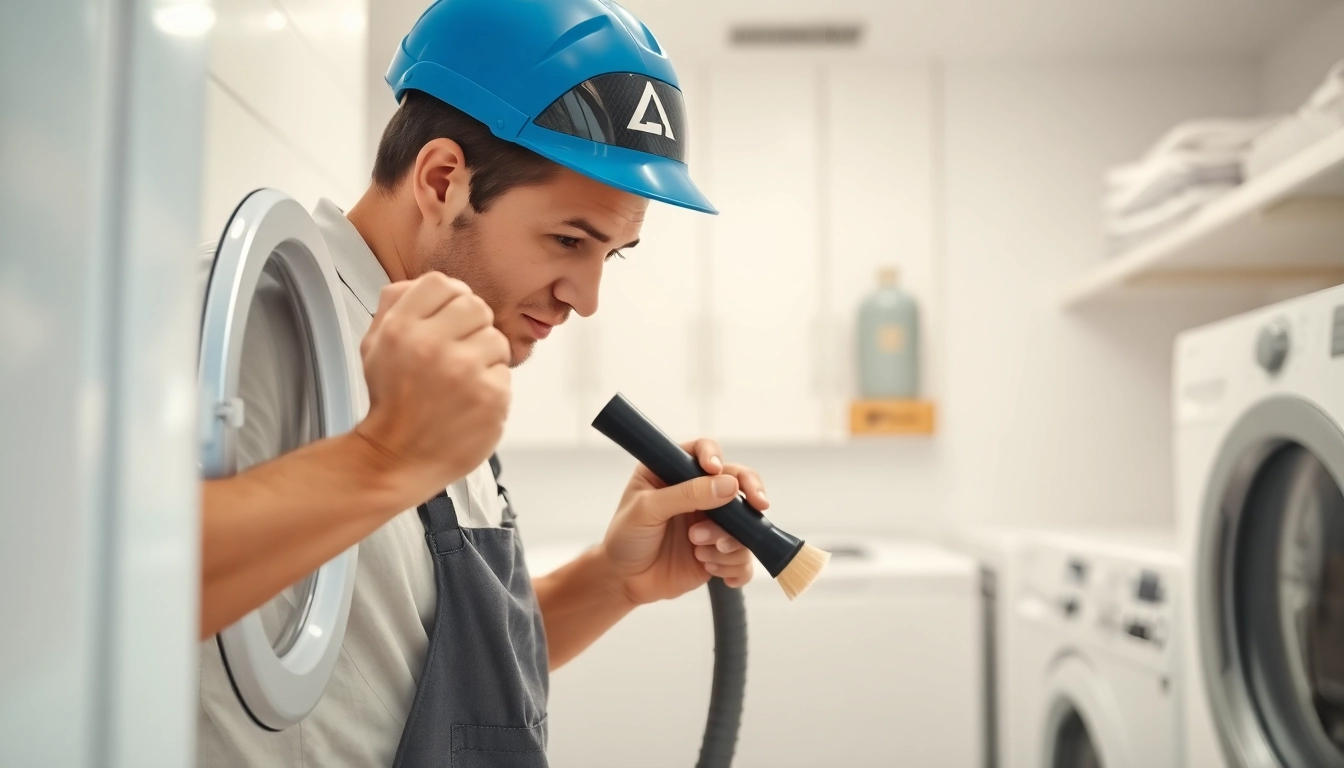Dedicated technician performing dryer vent cleaning for dryer vent franchises near me.