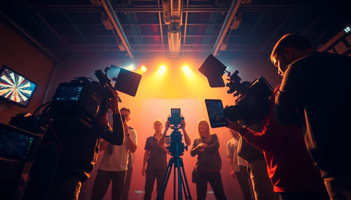 영상업체 creating engaging brand films with a professional crew on set, highlighting teamwork and creativity.