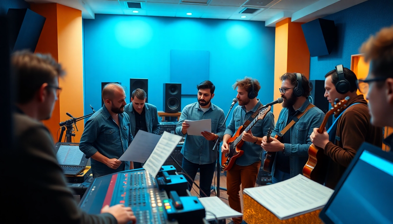 Engage in effective music pitching strategies as musicians collaborate in a professional studio.