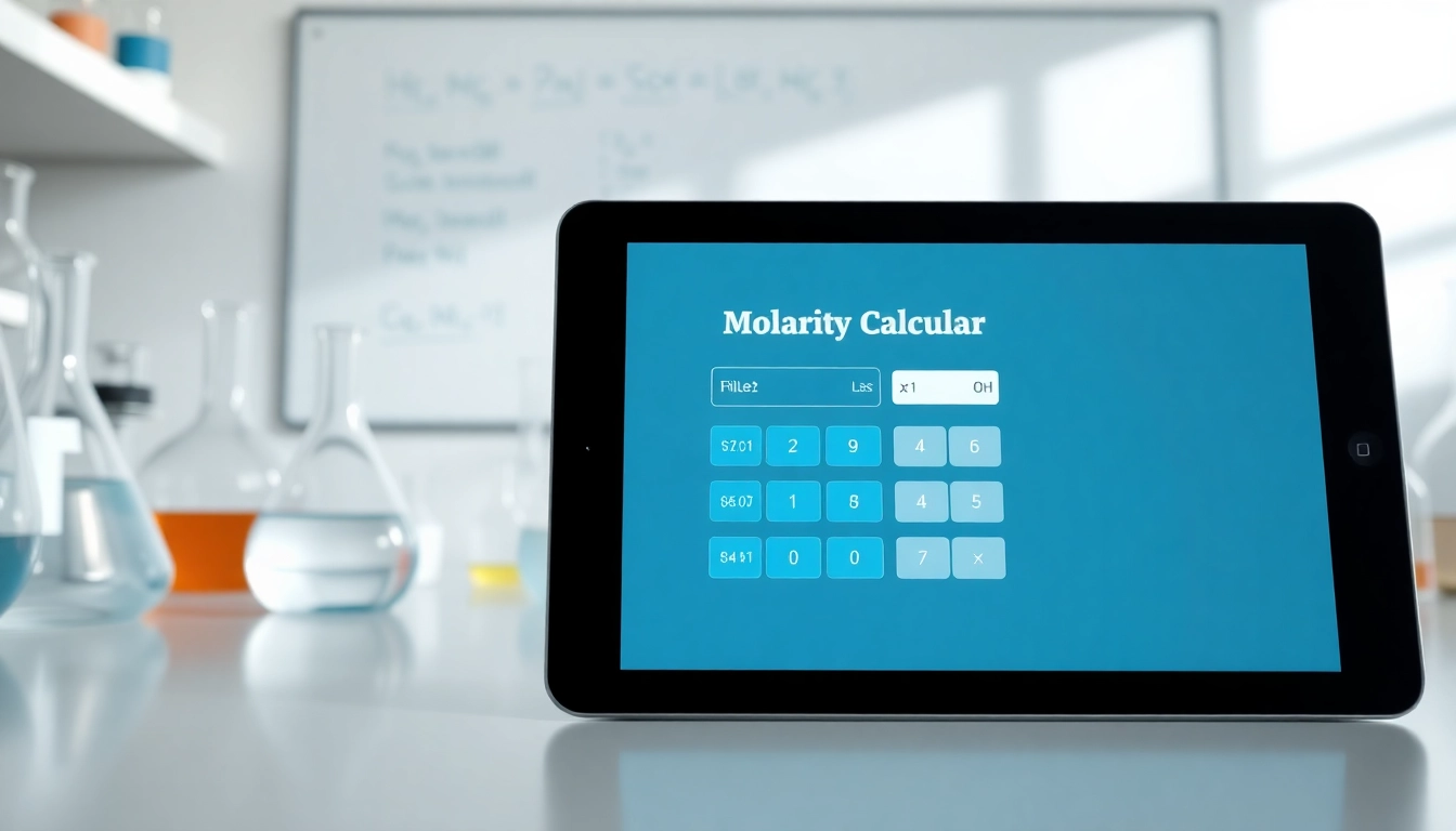 Calculate solutions easily with the Molarity Calculator in a bright lab environment