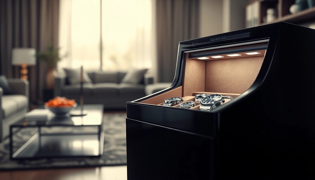 Securely storing luxury timepieces in a modern watch safe with polished finish and elegant design.